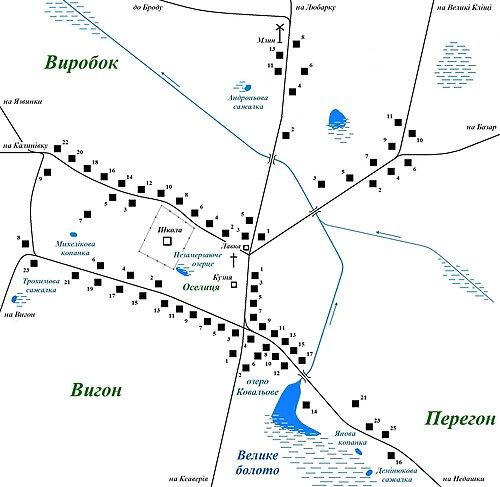 Plán vesnice Sloboda Vislotská konec 20.-40.let XX
