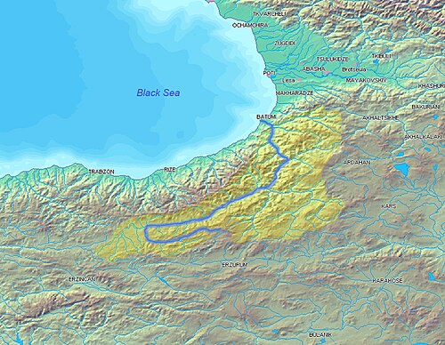 Mapa řeky Çoruh