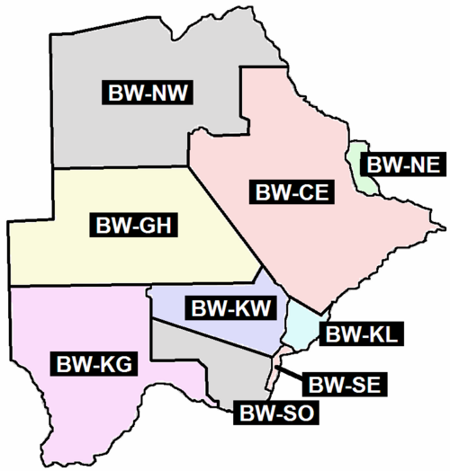 Botswana - Administrativní rozdělení