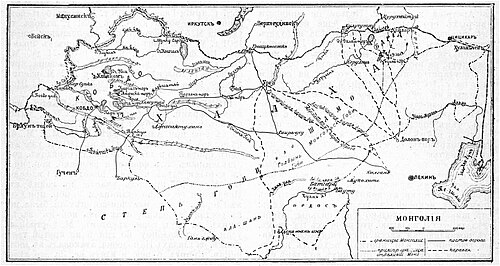 Mapa Mongolska z vojenské encyklopedie