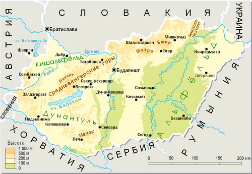 Fyzická mapa Maďarska