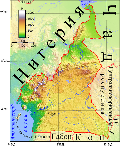 Fyzická mapa Kamerunu