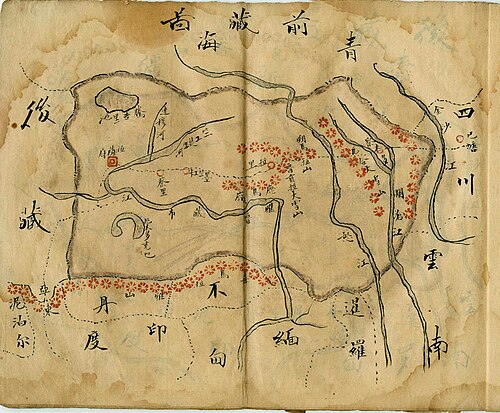 Přední Tibeť v mapě Wu Run-De 1907