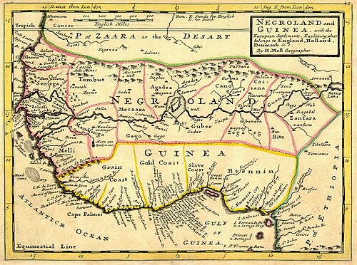Mapa pobřeží Guineje z roku 1736