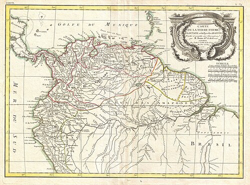 Mapa severní Jižní Ameriky (Bonne, 1771)