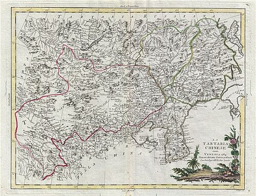 Mapa čínské Tartárie a Koreje z roku 1784