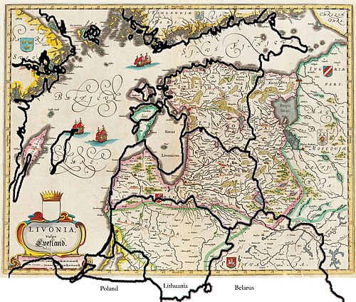 Mapa 17. století se současnými hranicemi Běloruska