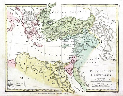 Mapa čtyř východních církví Wilkinson 1800