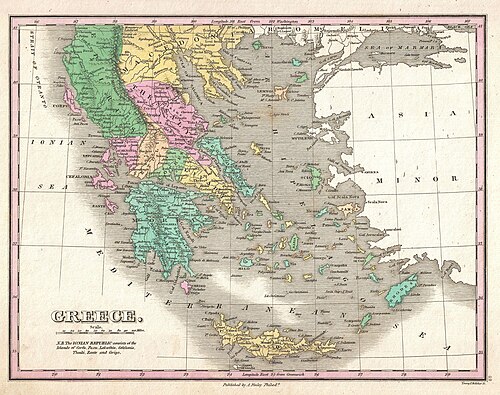 Mapa Řecka, 1827 Finley