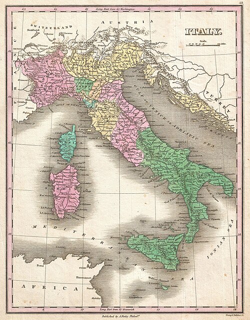 Mapa Itálie z roku 1827
