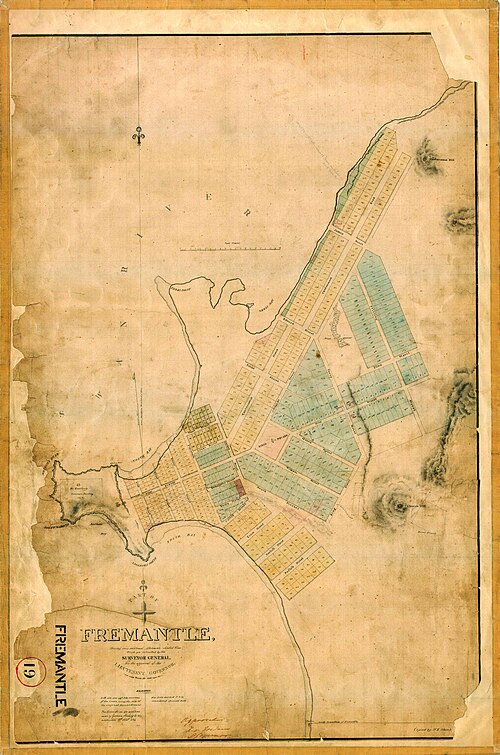 Plán městyse Fremantle z roku 1833