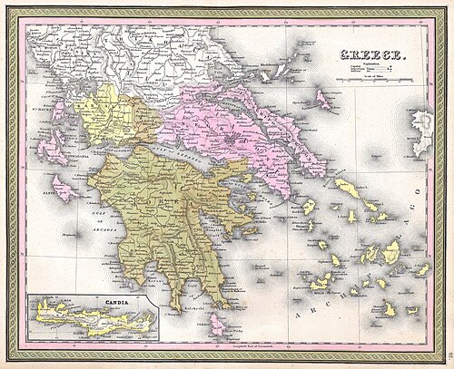 Mapa Řecka, 1850 Mitchell