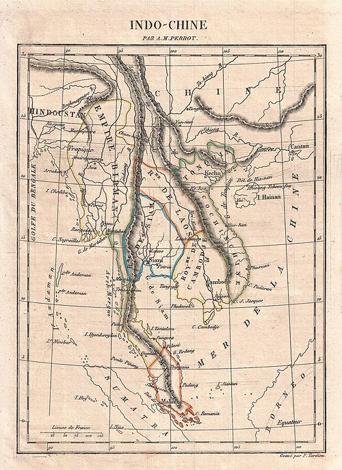 Mapa Indo-Číny z roku 1850 - Perrot