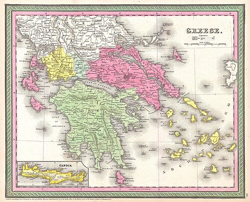 Mitchellova mapa Řecka z roku 1853