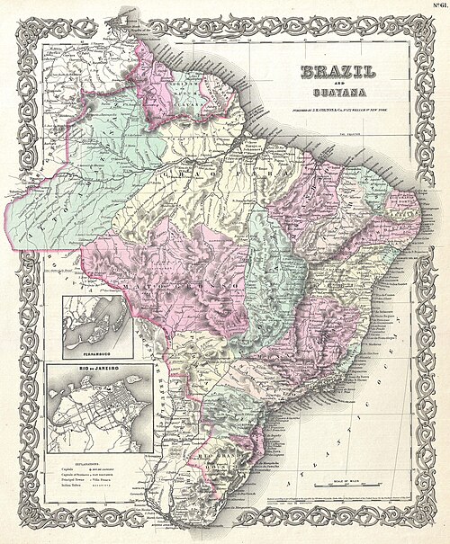 Mapa Brazílie a Guayany, 1855