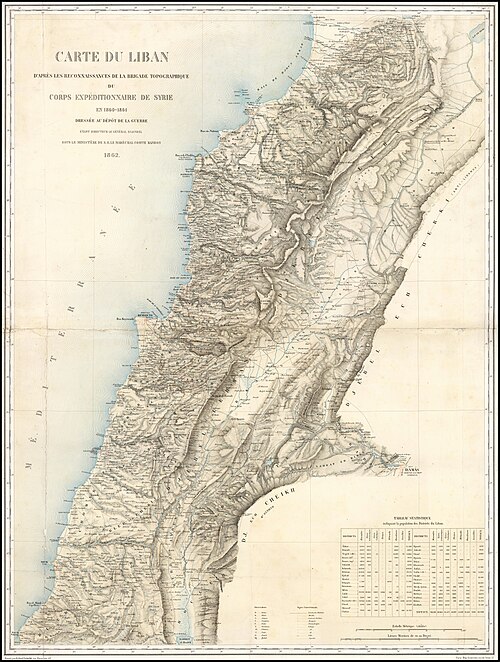 Francouzská mapa Libanonu z roku 1862