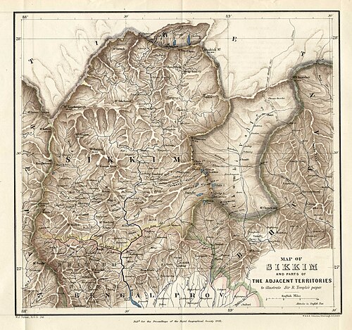 Mapa Sikkimu 1881 od Richarda Templa