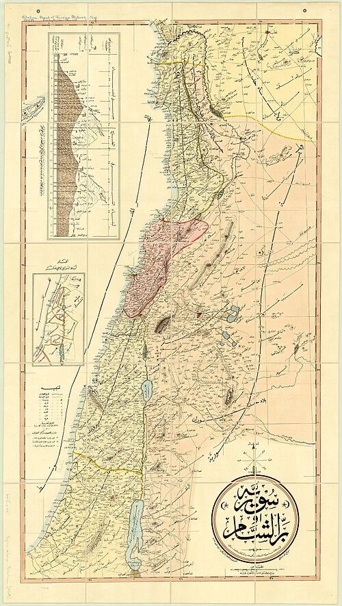 Arabská mapa Sýrie a Palestiny