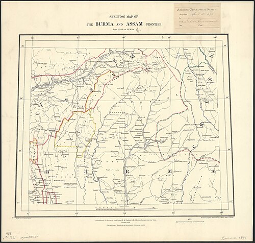 Skeletní mapa Asámu a Barmy 1891