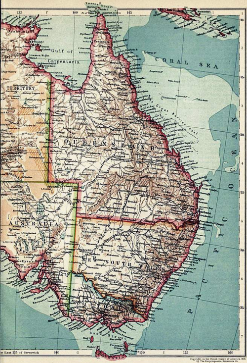 Mapa Austrálie z roku 1911 – Britannica