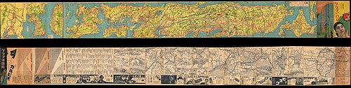 Panoramatická mapa Japonska, Koreje, Taiwanu a Mandžuska 1934