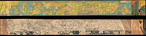 Panoramatická mapa Japonska, Koreje, Taiwanu a Mandžuska z roku 1934