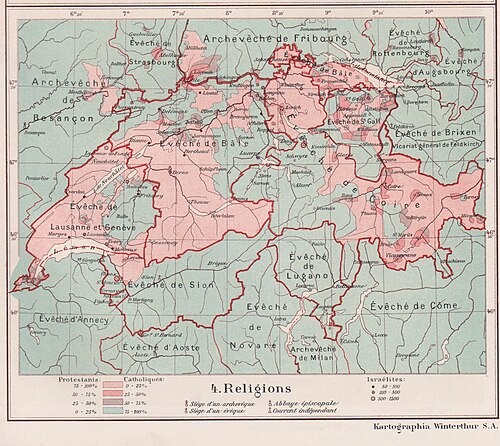 Náboženská geografie Švýcarska - 20. stol.