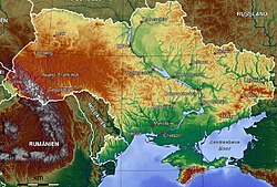 Ukrajina topografická mapa