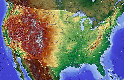 Topografická mapa USA