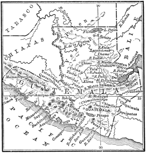 Mapa hranic Chiapasu a Guatemaly