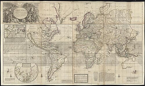 Nová a správná mapa celého světa zobrazující situaci jeho hlavních částí. viz. oceány,