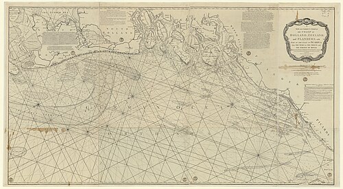 Mapa pobřeží Holandska, Zélandu a Flandr.