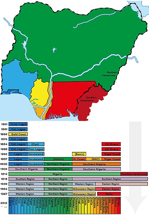 Správní regiony Nigérie 1851-dnes