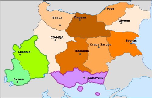 Administrativní mapa Bulharska WWII