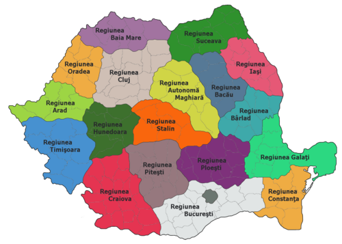 Administrativa mapa Rumunska 1952-1956