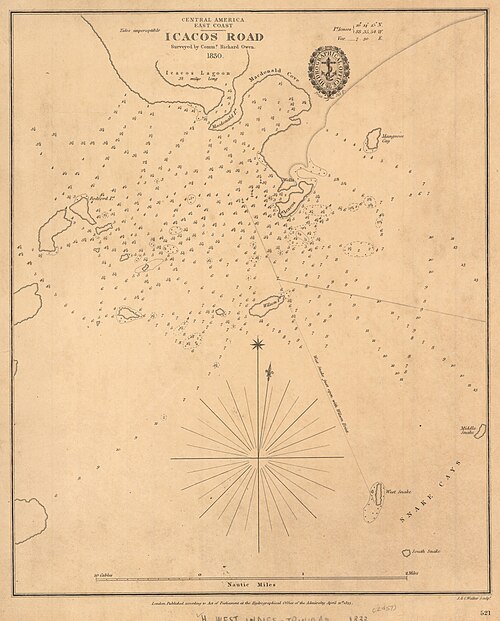 Admiralty Chart č. 521 Icacos Road Belize (1833)