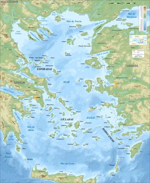 Mapa batimetrie Egejského moře