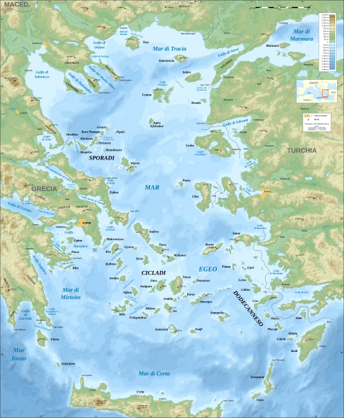 Mapa Egejského moře - batimetrie (it)