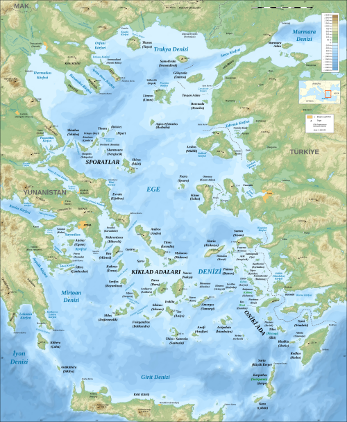 Mapa Egejského moře - batimetrie (tr)