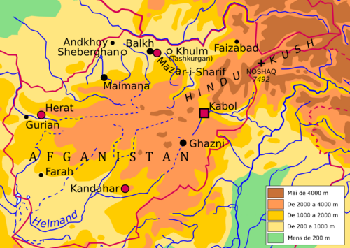 Afghánistán - Topografická mapa