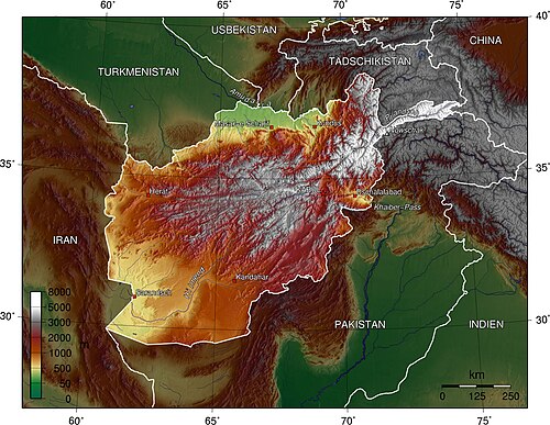 Topografická mapa Afghánistánu