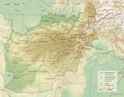 Afghánistán fyzická mapa