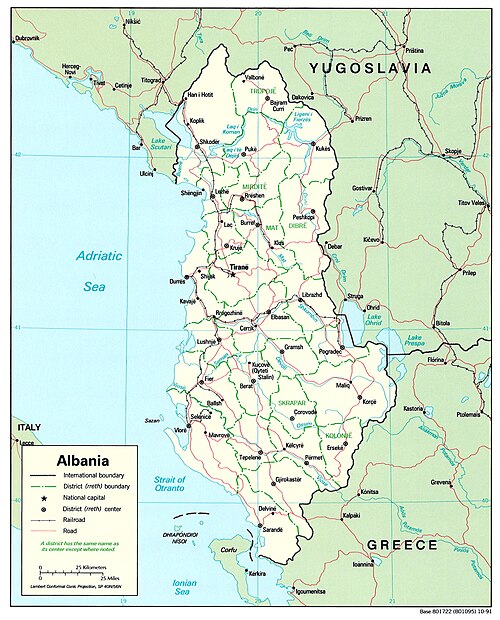 Albánie - topografická mapa