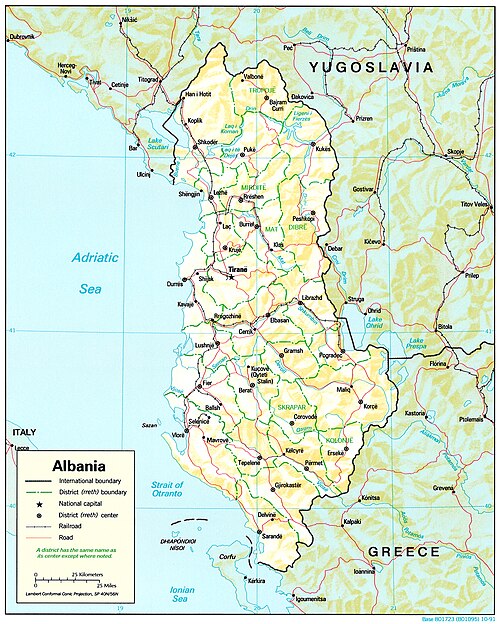 Albánie - topografická mapa