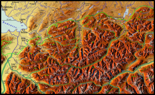 Reliefní mapa Algäuer Alpy