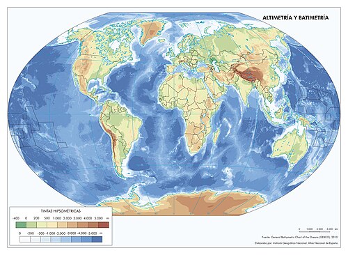 Altimetría y batimetría en el mundo