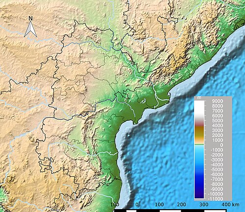 Andhra Pradesh a Telangána - Fyzická mapa