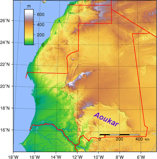 Aoukar-Mauritánie Topografie
