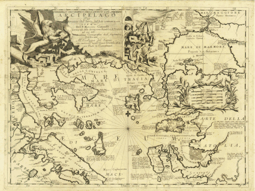 Arcipelago, mapa severního Egeje od V.M.Coronelli