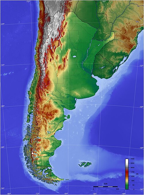 Argentína topografická mapa